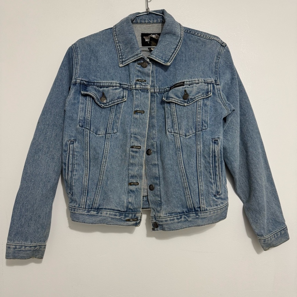 Vintage Harley Davidson Jean Jacket Women Small Blue Denim Motorcycle Biker Gift